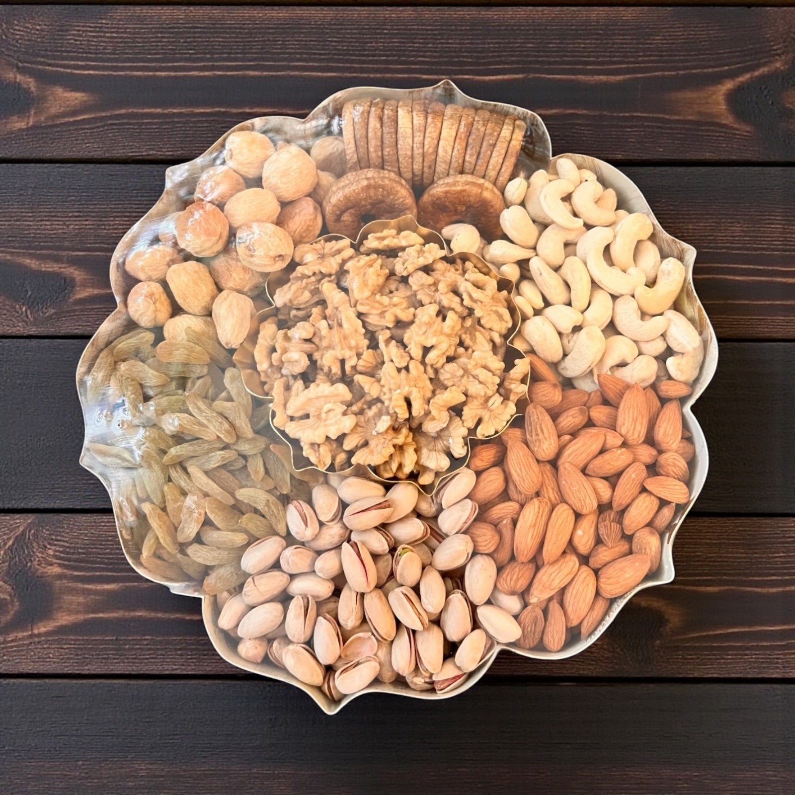 Premium Dry Fruit Hamper – 7 Variety Dry Fruits in Metal Urli with Furoshiki Wrapping