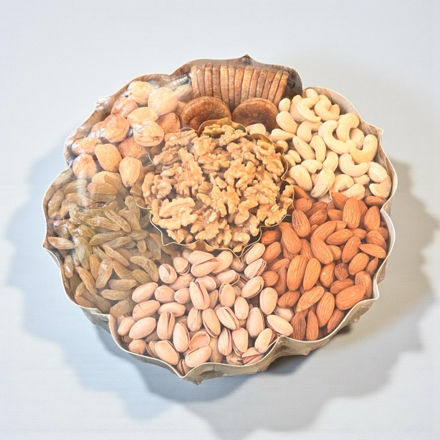 Premium Dry Fruit Hamper – 7 Variety Dry Fruits in Metal Urli with Furoshiki Wrapping