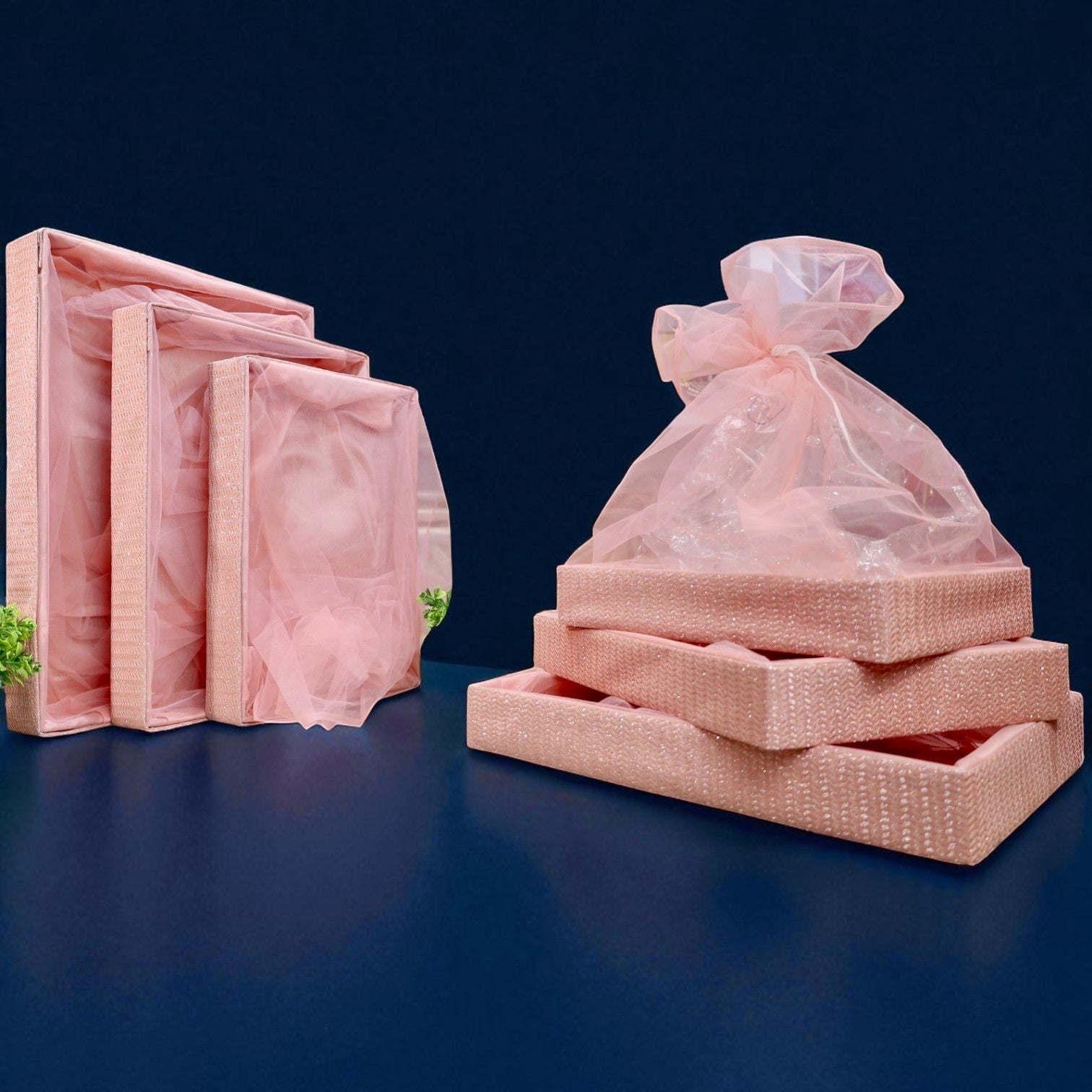 Shimmer Net Gift Basket Set – Multi-Size Hamper Trays | Indian Festival & Trousseau Use | Wrap Shap