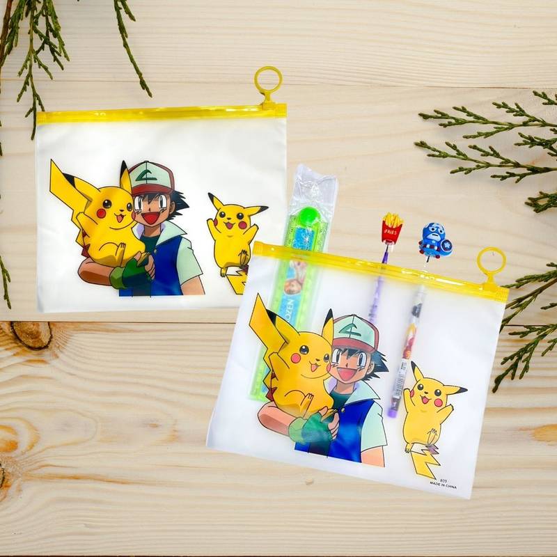 A5 Transparent Pouch for Kids – Cartoon-Themed School Stationery Organizer with Zip Closure, Pokemon Design