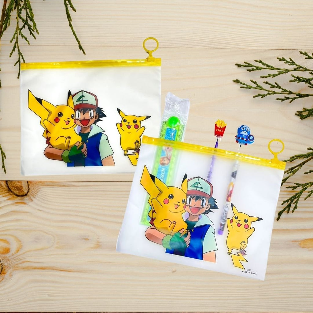 A5 Transparent Pouch for Kids – Cartoon-Themed School Stationery Organizer with Zip Closure, Pokemon design