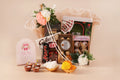 Premium acrylic Diwali gift hamper with chocolates and diya candles. Luxury festive chocolate basket for corporate gifting
