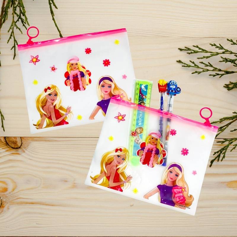 A5 Transparent Pouch for Kids – Cartoon-Themed School Stationery Organizer with Zip Closure, Princess design