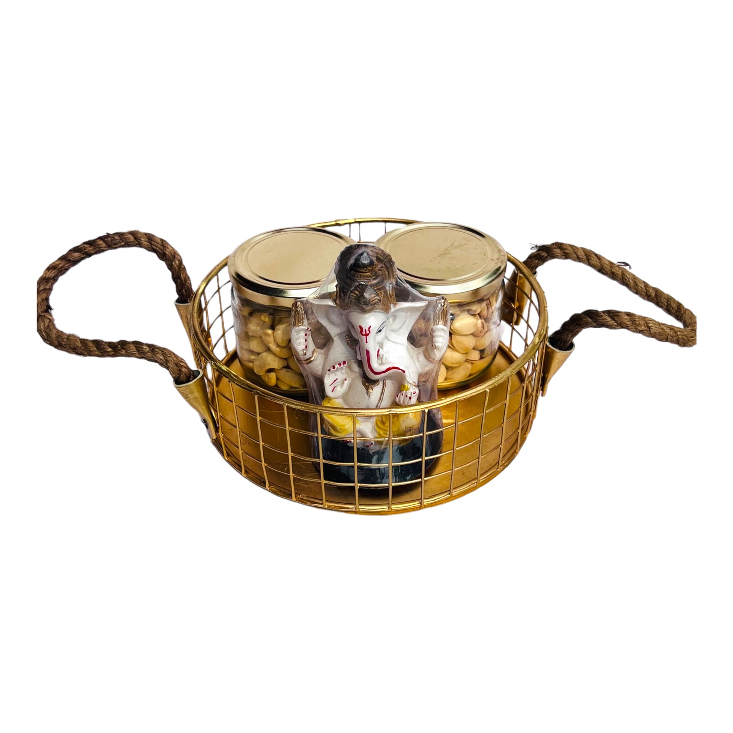 Round Metal Basket with Jute Rope - 8 Inch