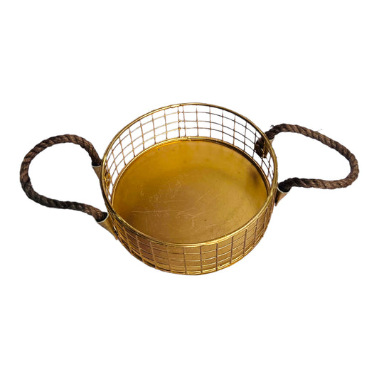 Round Metal Basket with Jute Rope - 8 Inch