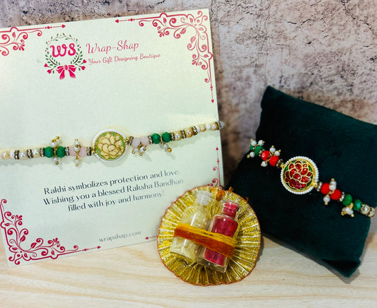 Wrap Shap R113: Designer Rakhi / Lumba with Premium Lotus Design, Roli Chawal Included