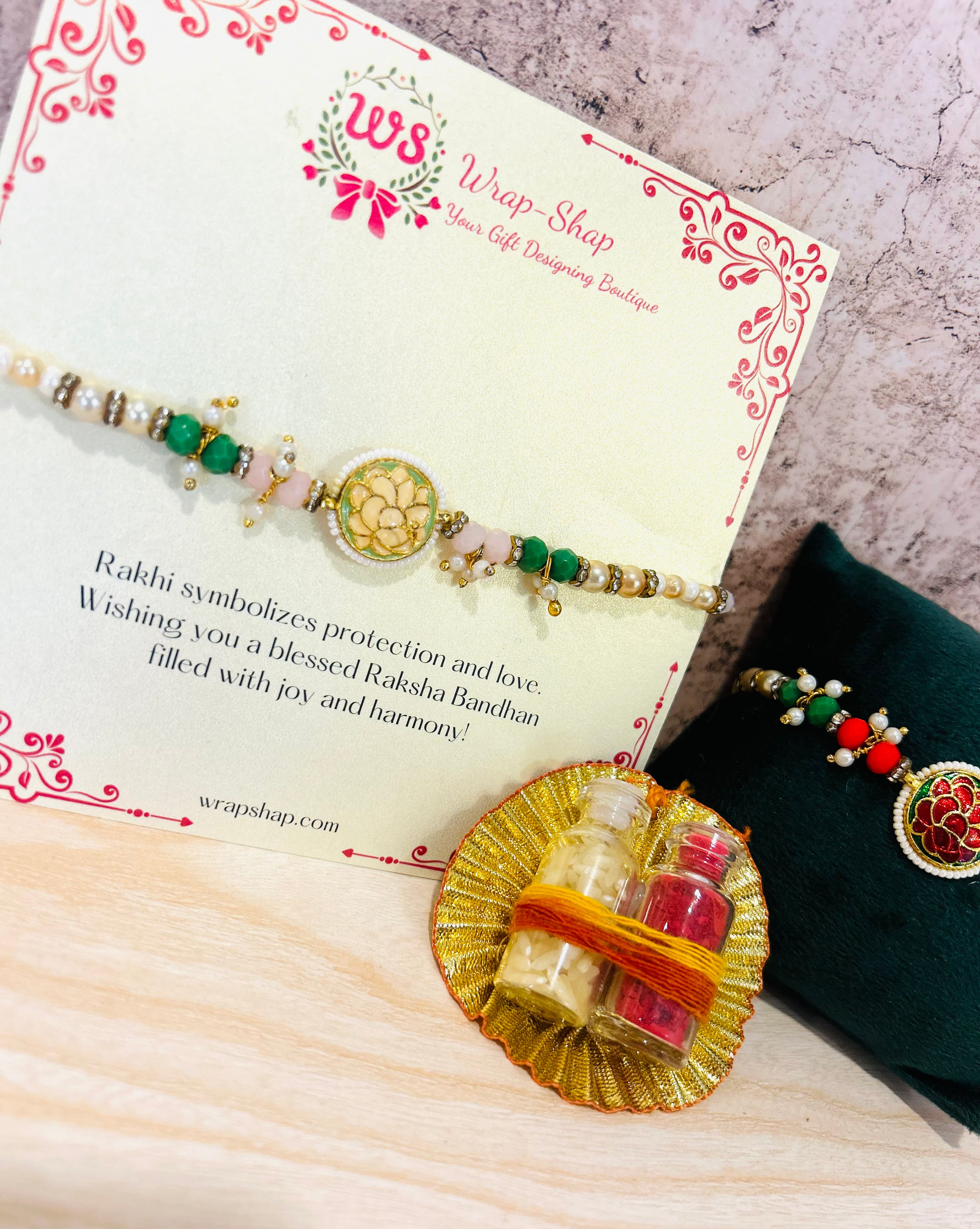 Wrap Shap R113: Designer Rakhi / Lumba with Premium Lotus Design, Roli Chawal Included