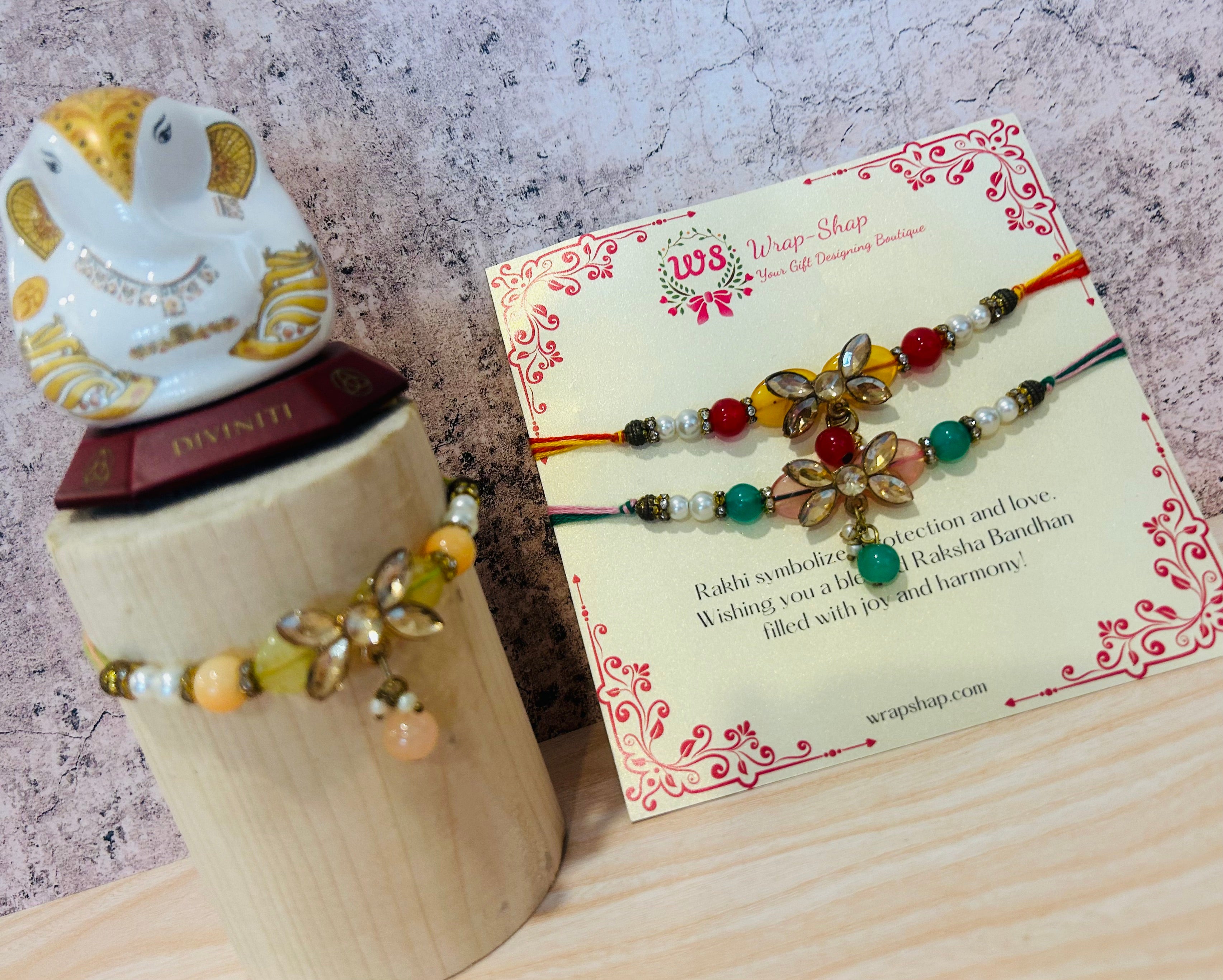Designer Rakhi with Floral Kundan Motif & Multicolor Beads