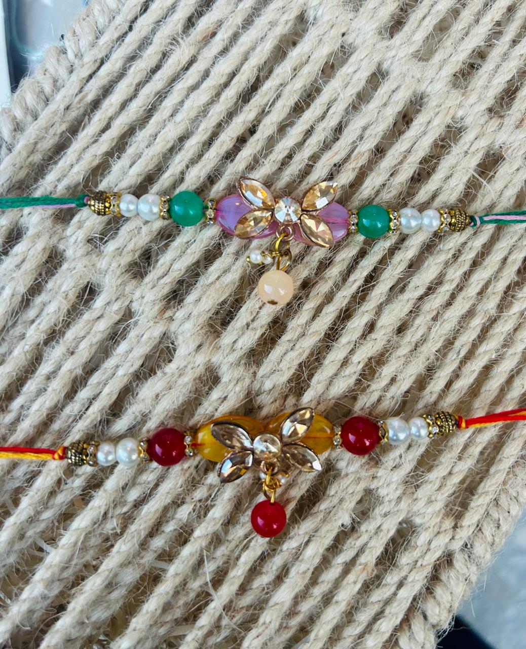 Designer Rakhi with Floral Kundan Motif & Multicolor Beads