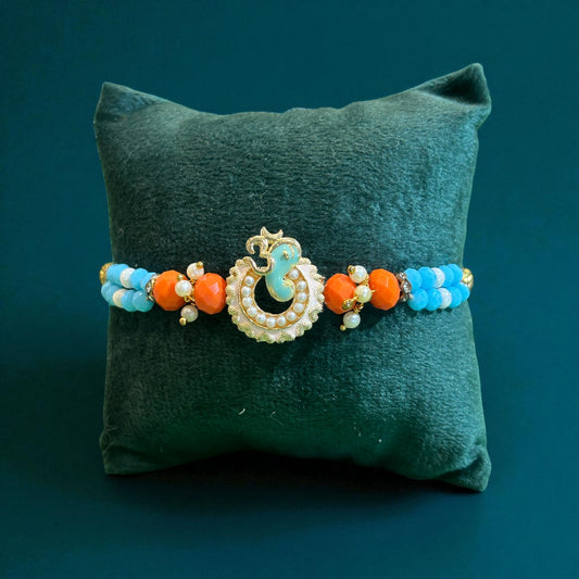 Wrap Shap R96: Designer Rakhi with Premium Beads and Om Ganpati Design, Roli Chawal Included