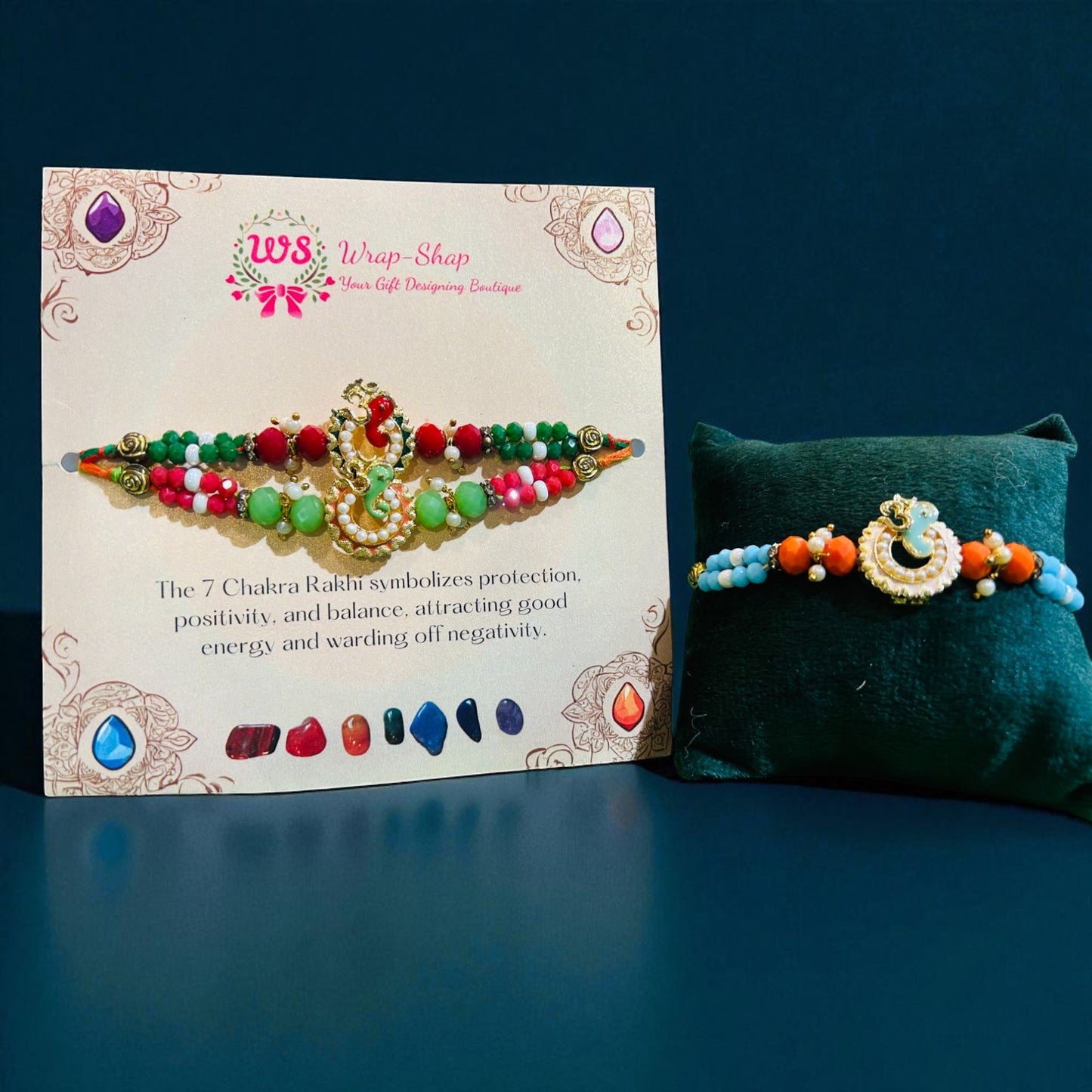 Wrap Shap Ganesh Face with Om Rakhi - Model R96 with Roli Chawal