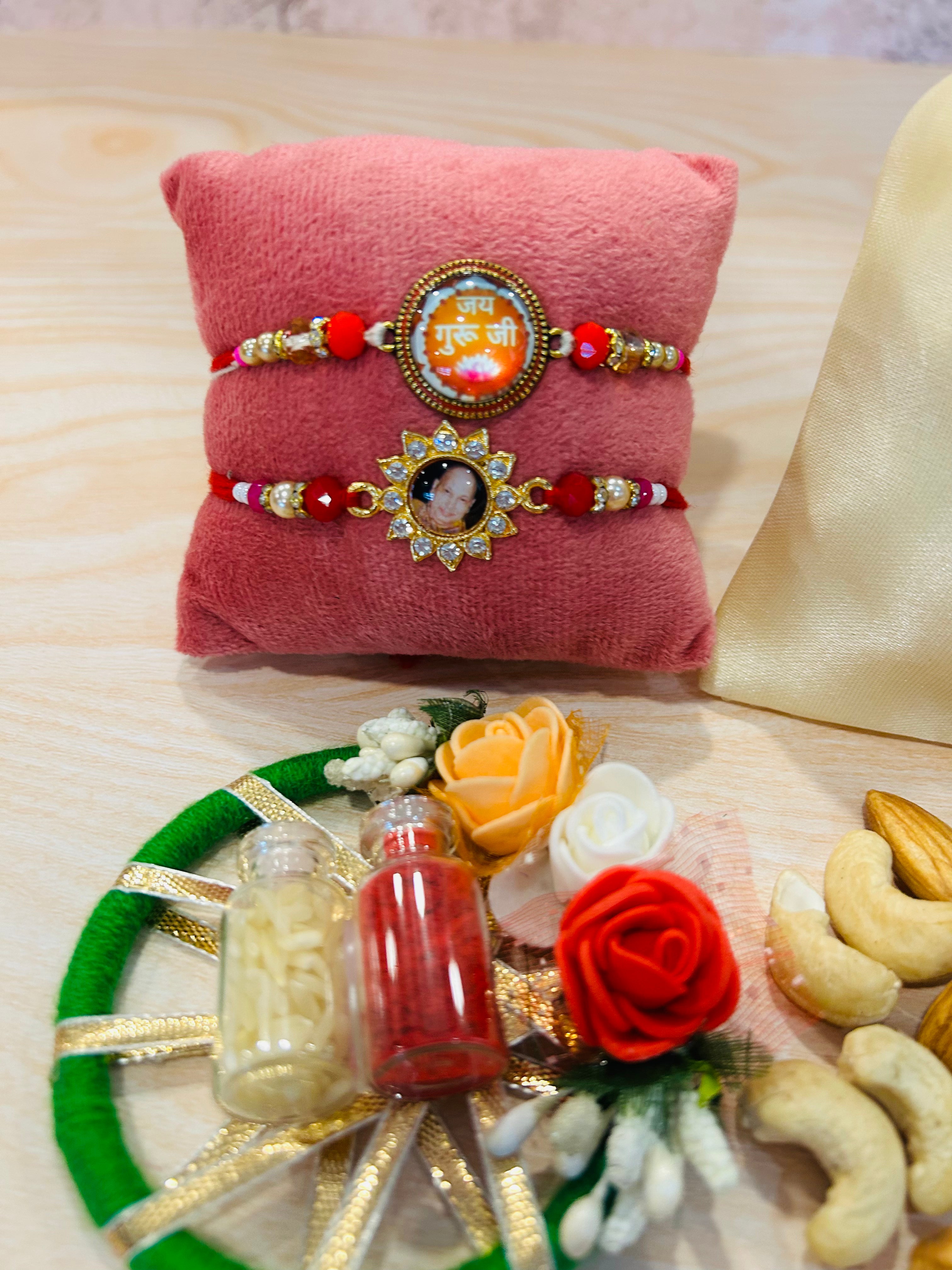 Set of 2 Guruji Rakhi – Spiritual Guruji Design Rakhi with Roli Chawal | Jai Guruji Rakhi by Wrap Shap