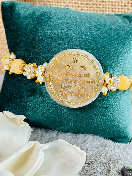 Wrap Shap Resin Rakhi with Gayatri Mantra - Model R149