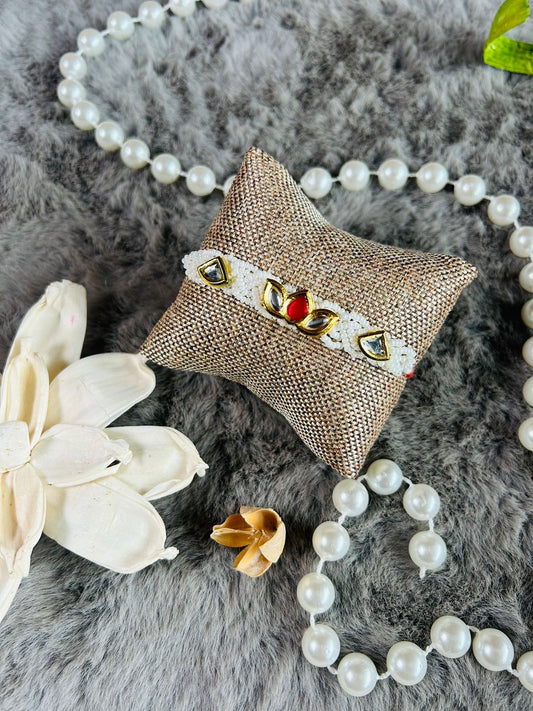 Wrap Shap Pearl Beaded Rakhi with Kundan - Model R80 with Roli Chawal