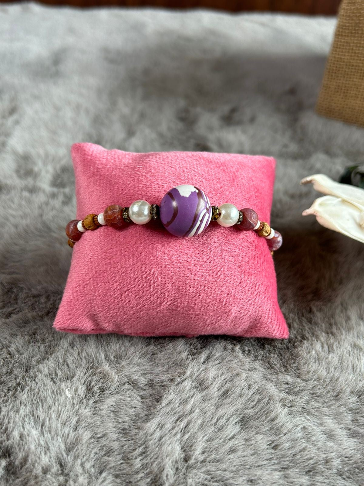 Wrap Shap Purple Sphere Rakhi - Model RM810 with Roli Chawal