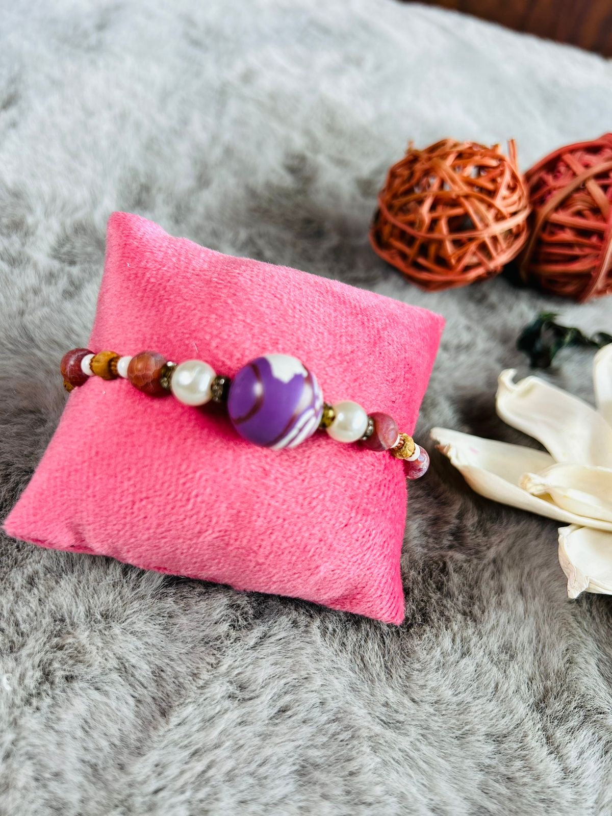 Wrap Shap Purple Sphere Rakhi - Model RM810 with Roli Chawal