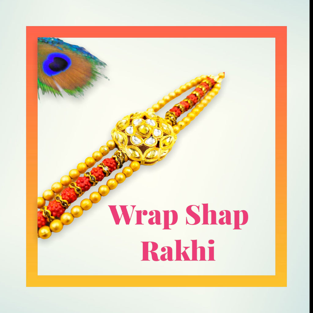 Wrap Shap Kundan Heavy Rakhi with Brown Beads - Model 15600 with Roli Chawal