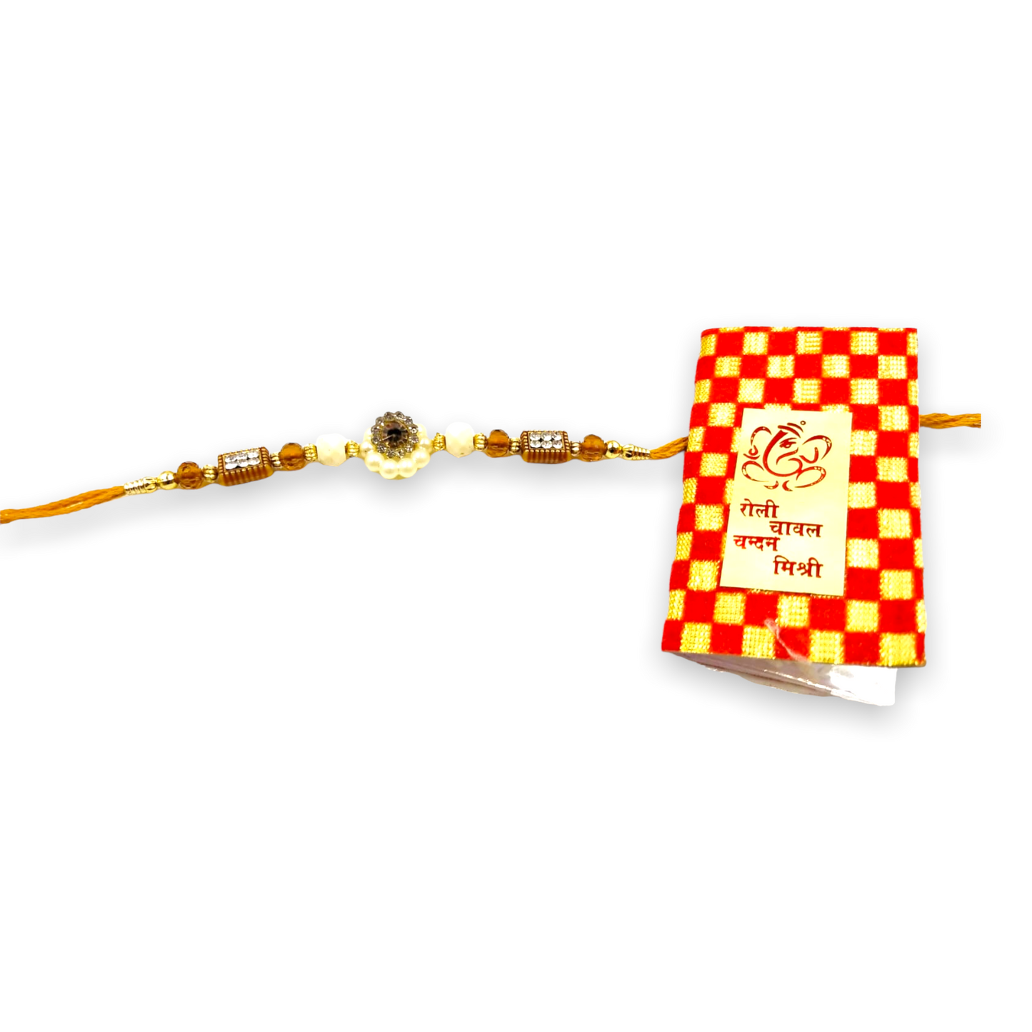 Wrap Shap 1508 Rakhi with White Center Bead - Includes Roli Chawal