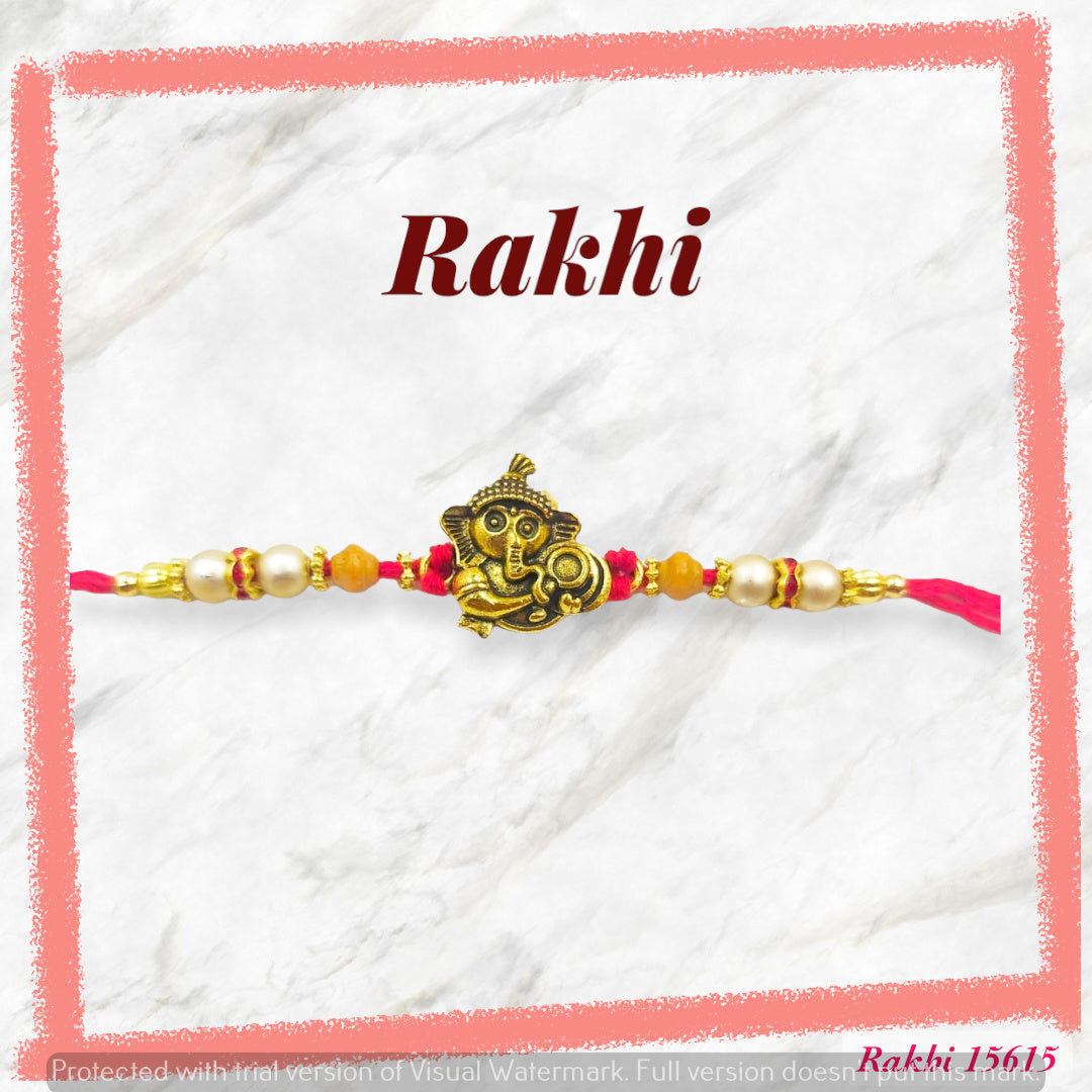 Wrap Shap Ganesh Rakhi with Roli Chawal - Model 15615