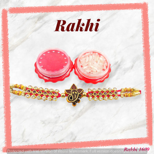 Wrap Shap Ganesh Face Rakhi with Beads - Design 1609, Includes Roli Chawal