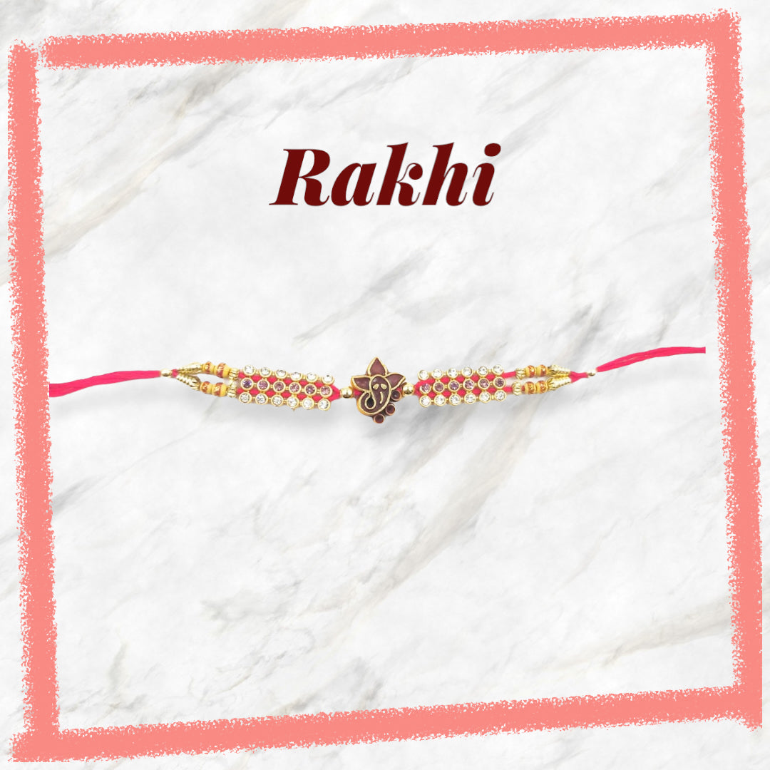 Wrap Shap Ganesh Face Rakhi with Beads - Design 1609, Includes Roli Chawal