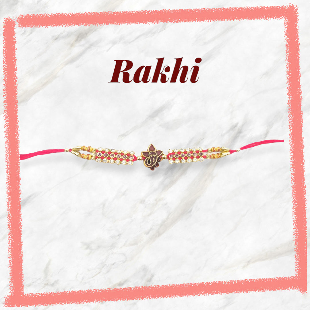 Wrap Shap Ganesh Face Rakhi with Beads - Design 1609, Includes Roli Chawal