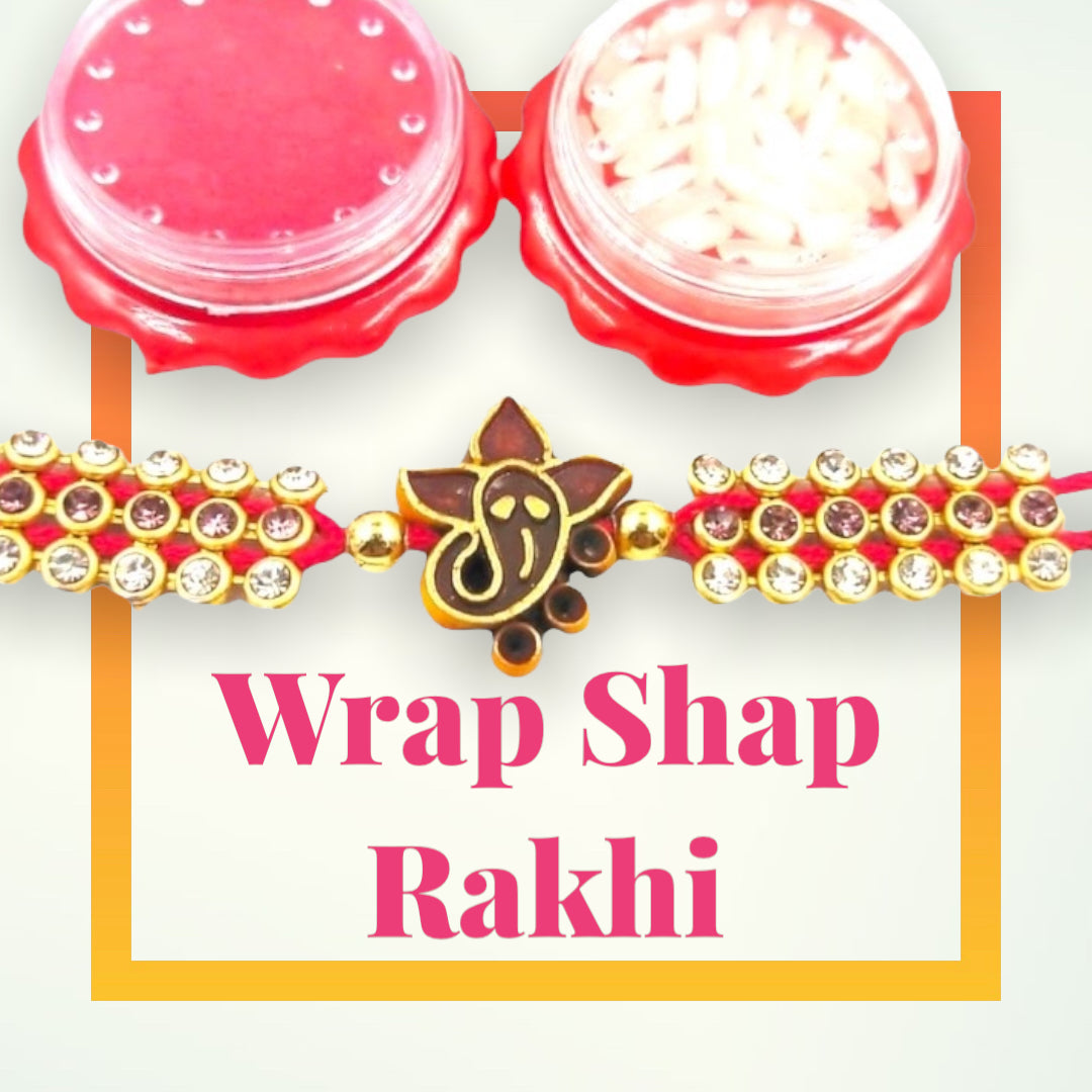 Wrap Shap Ganesh Face Rakhi with Beads - Design 1609, Includes Roli Chawal