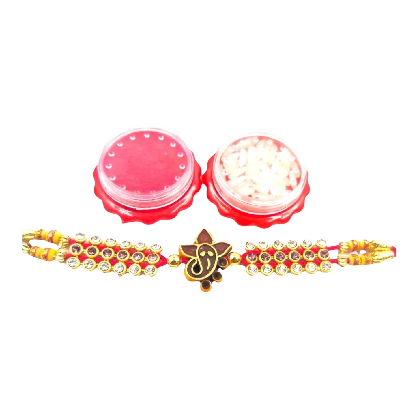 Wrap Shap Ganesh Face Rakhi with Beads - Design 1609, Includes Roli Chawal