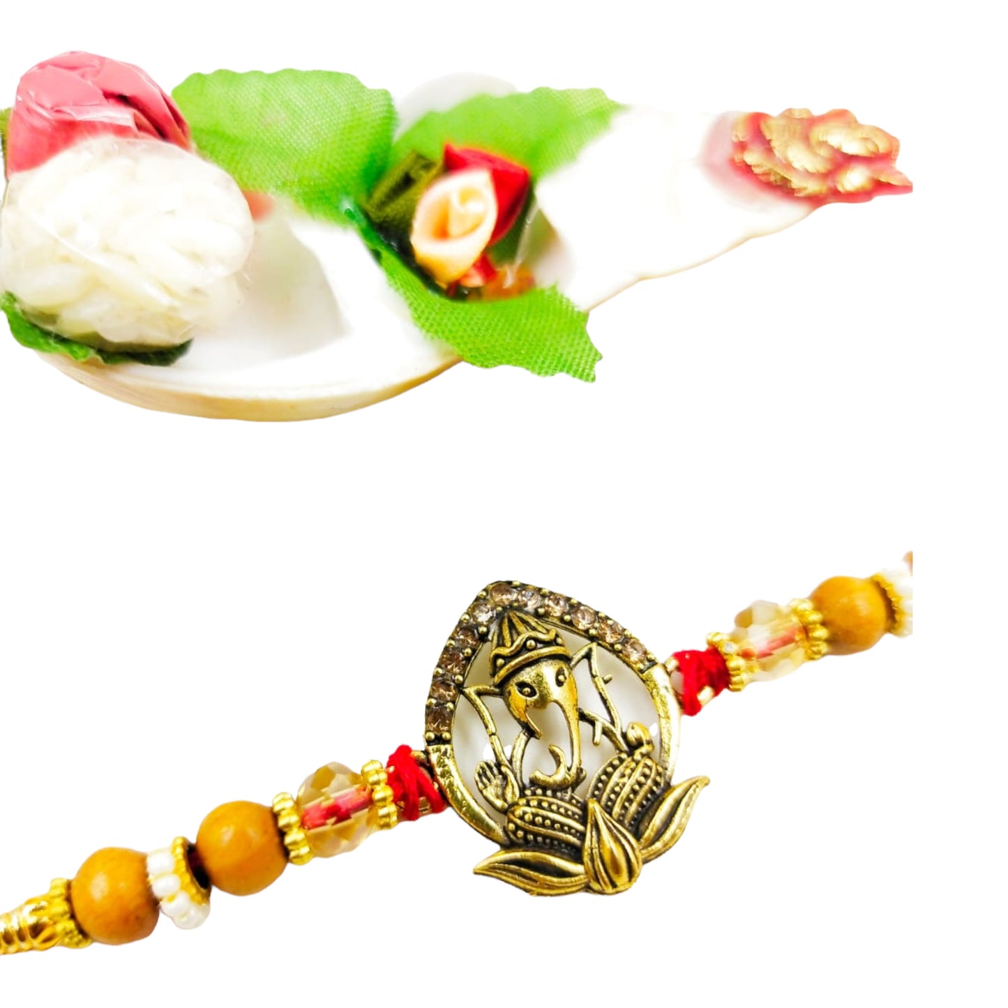 Wrap Shap 2307 Ganeshji on Lotus Metal Rakhi – Divine Blessings with Roli Chawal