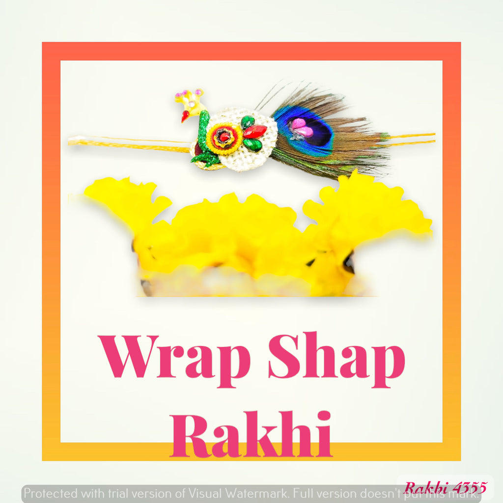 Wrap Shap 4355 Peacock Rakhi with Jute Base and Morpankh, Includes Roli Chawal