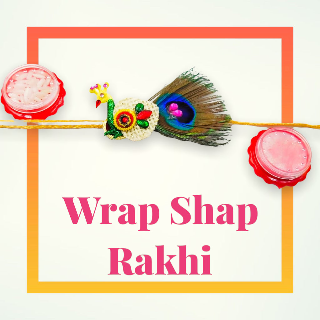 Wrap Shap 4355 Peacock Rakhi with Jute Base and Morpankh, Includes Roli Chawal