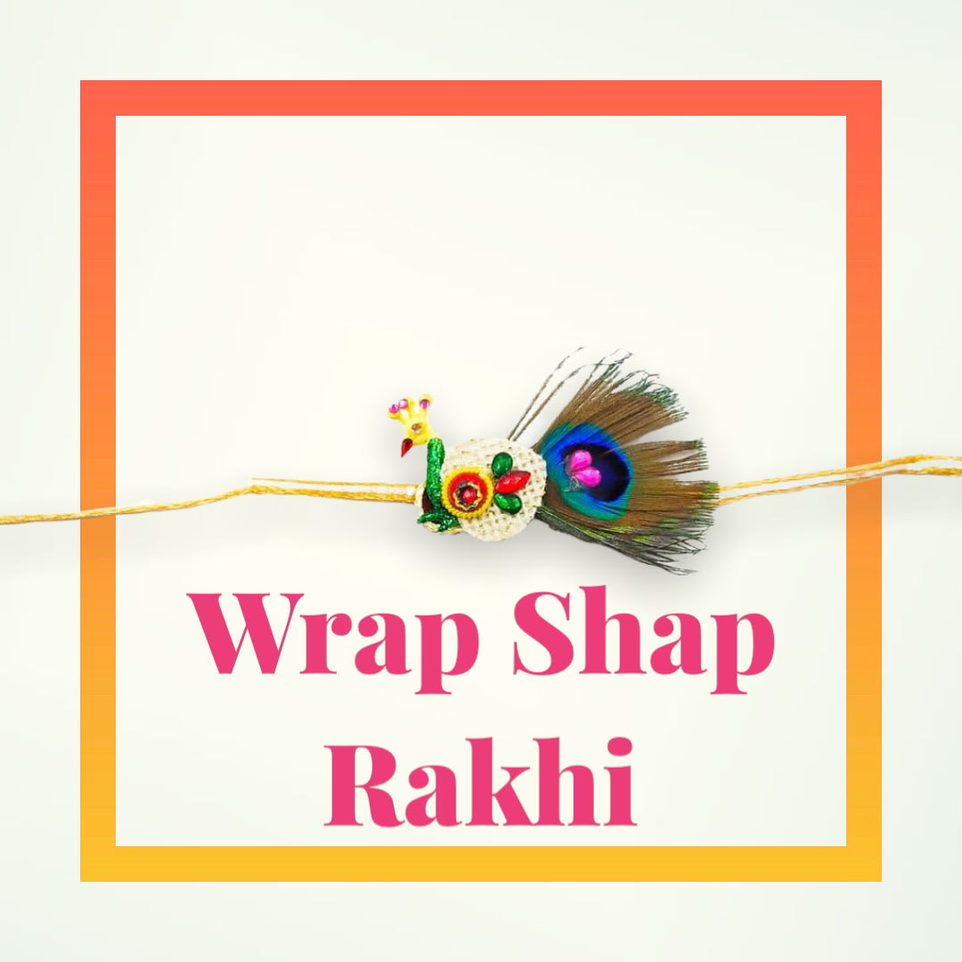 Wrap Shap 4355 Peacock Rakhi with Jute Base and Morpankh, Includes Roli Chawal