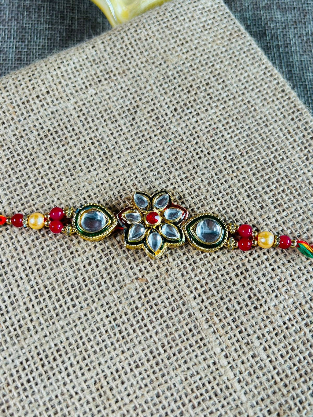 Wrap Shap Kundan Flower Design Rakhi with Roli Chawal - Model 8719