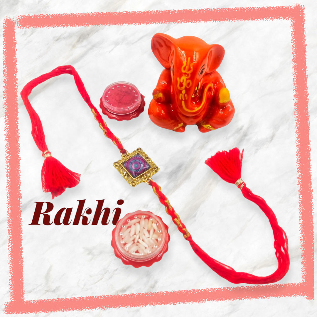 Wrap Shap Designer Rakhi with Long Threads and Roli Chawal - Model 8564B