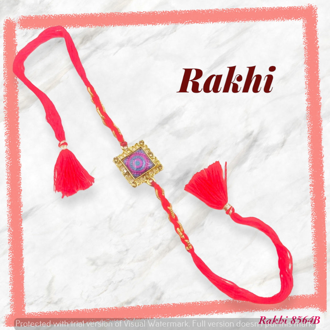 Wrap Shap Designer Rakhi with Long Threads and Roli Chawal - Model 8564B