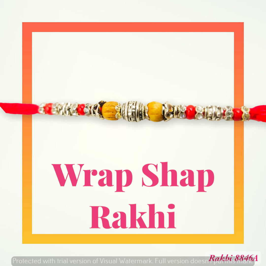 Wrap Shap Simple Rakhi with Silver Polished Beads - Design 8846A