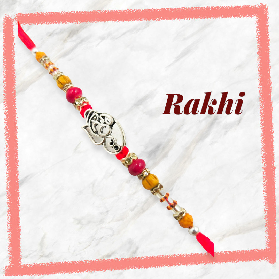 Wrap Shap Om Ganesh Rakhi with Roli Chawal - Design 8846B