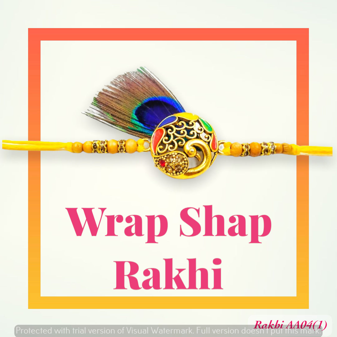 Wrap Shap AA04 Morpankh Peacock Metal Rakhi – Majestic Elegance with Roli Chawal