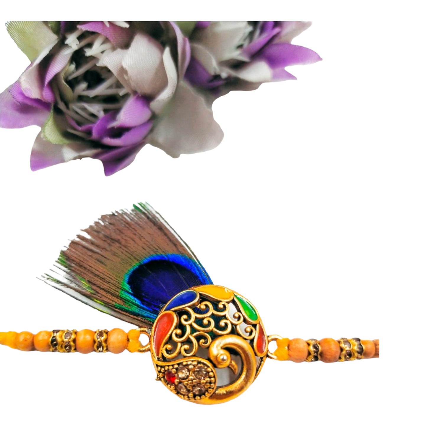 Wrap Shap AA04 Morpankh Peacock Metal Rakhi – Majestic Elegance with Roli Chawal