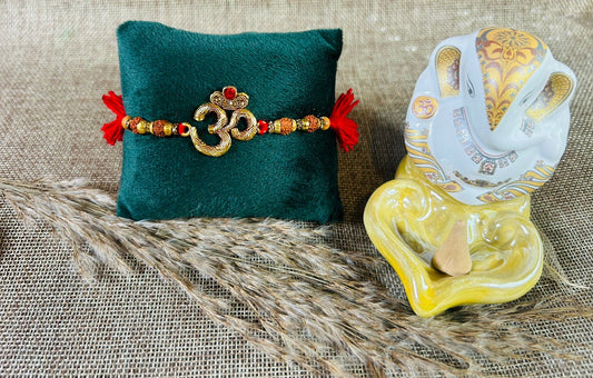 Wrap Shap Beautiful & Heavy Om Rakhi - Model AA44 with Roli Chawal