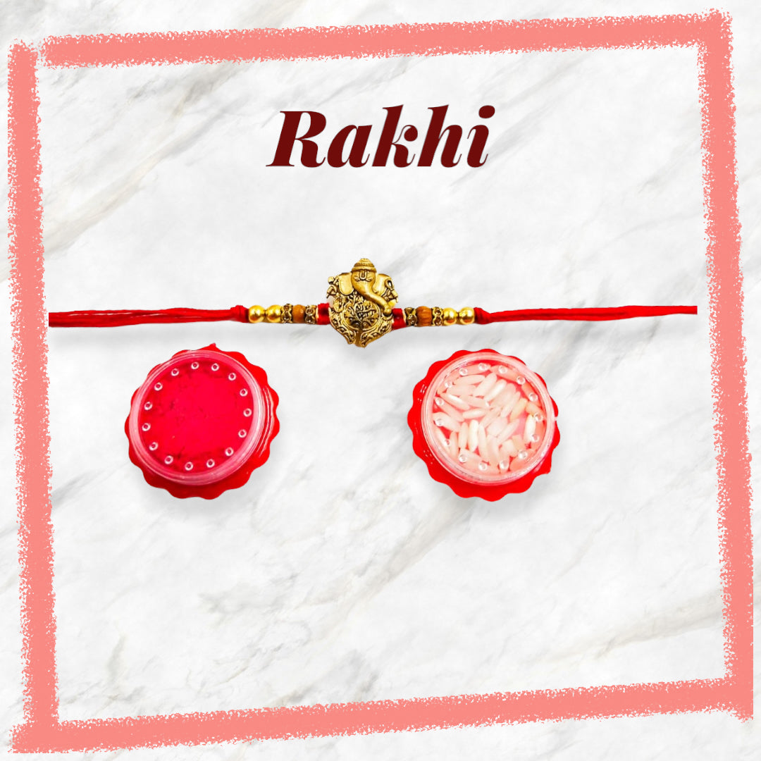 Wrap Shap Ganesh Rakhi with Roli Chawal - Model BB02