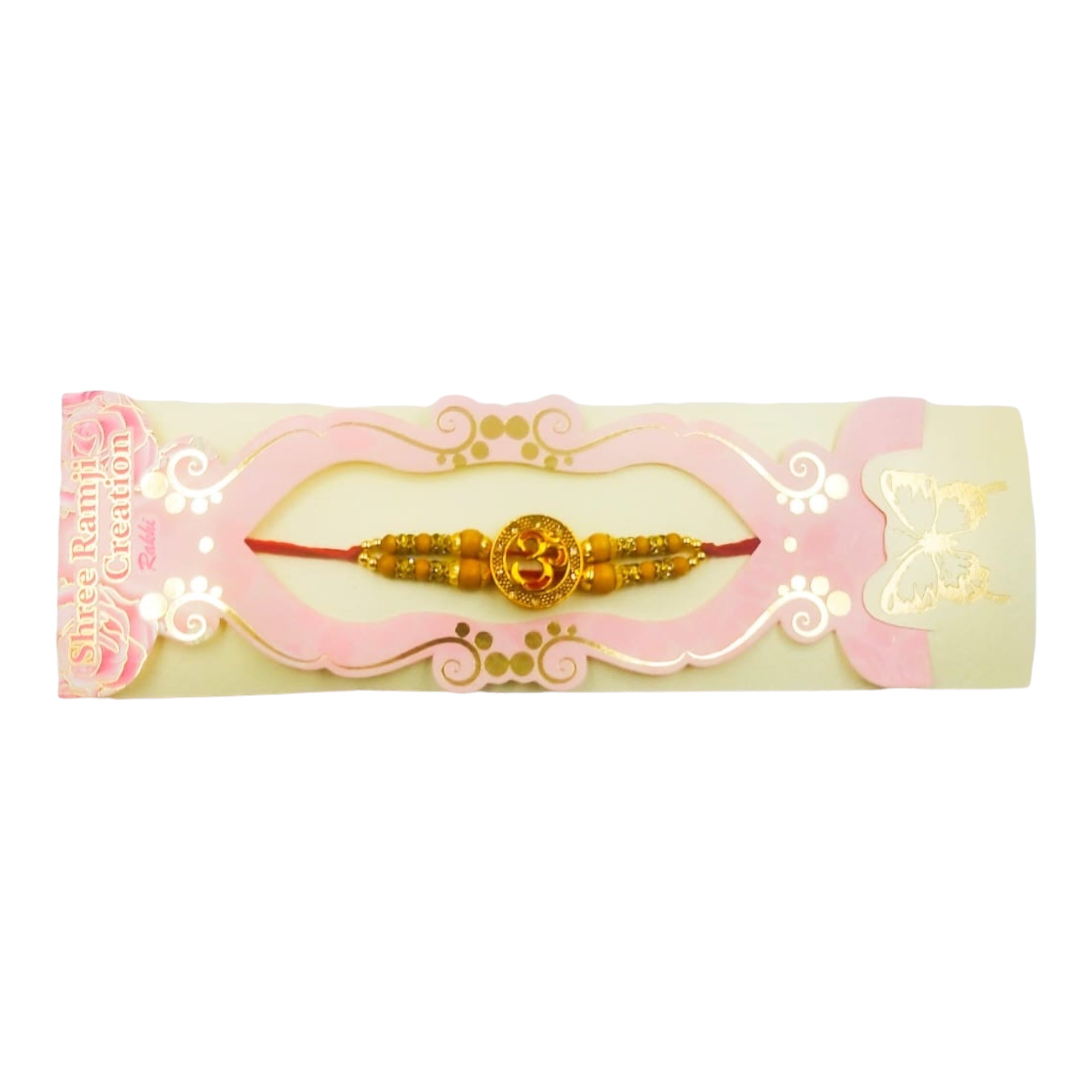Wrap Shap Om Rakhi with Double Beads - Design CC4, Includes Roli Chawal