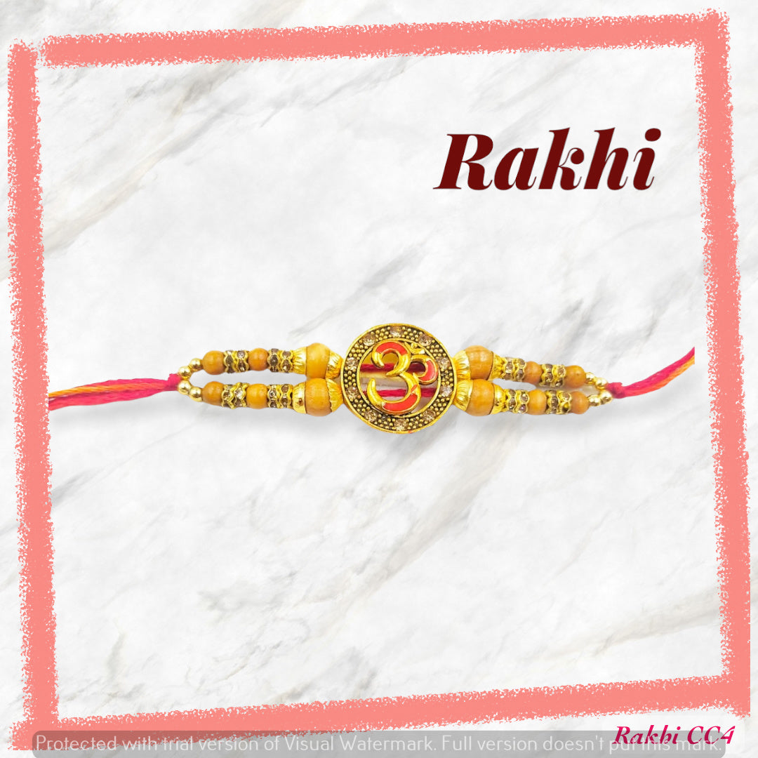 Wrap Shap Om Rakhi with Double Beads - Design CC4, Includes Roli Chawal