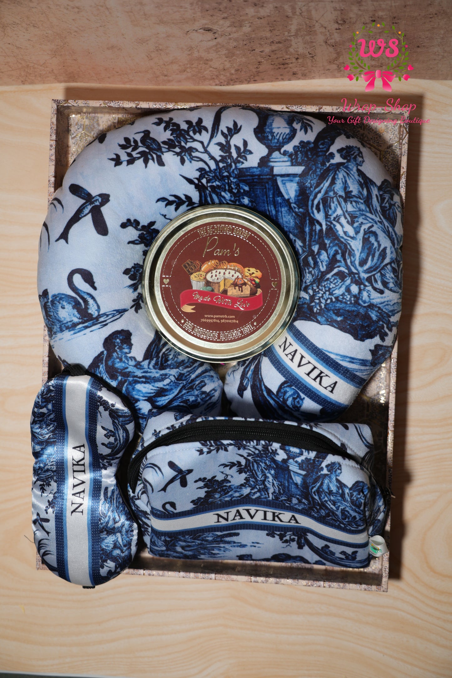 Personalized Travel Hamper for Women with Neck Pillow, Eye Mask, Pouch & Handmade Chocolates | Gift for Women by Wrap Shap