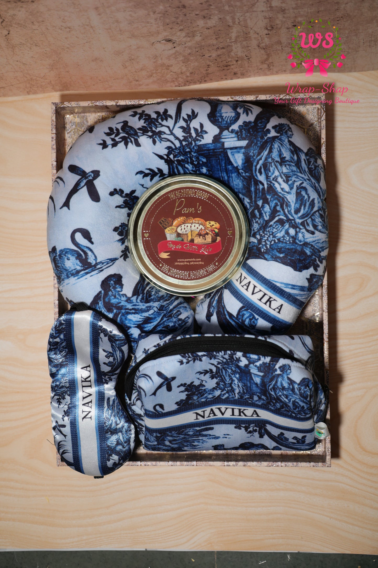 Personalized Travel Hamper for Women with Neck Pillow, Eye Mask, Pouch & Handmade Chocolates | Gift for Women by Wrap Shap