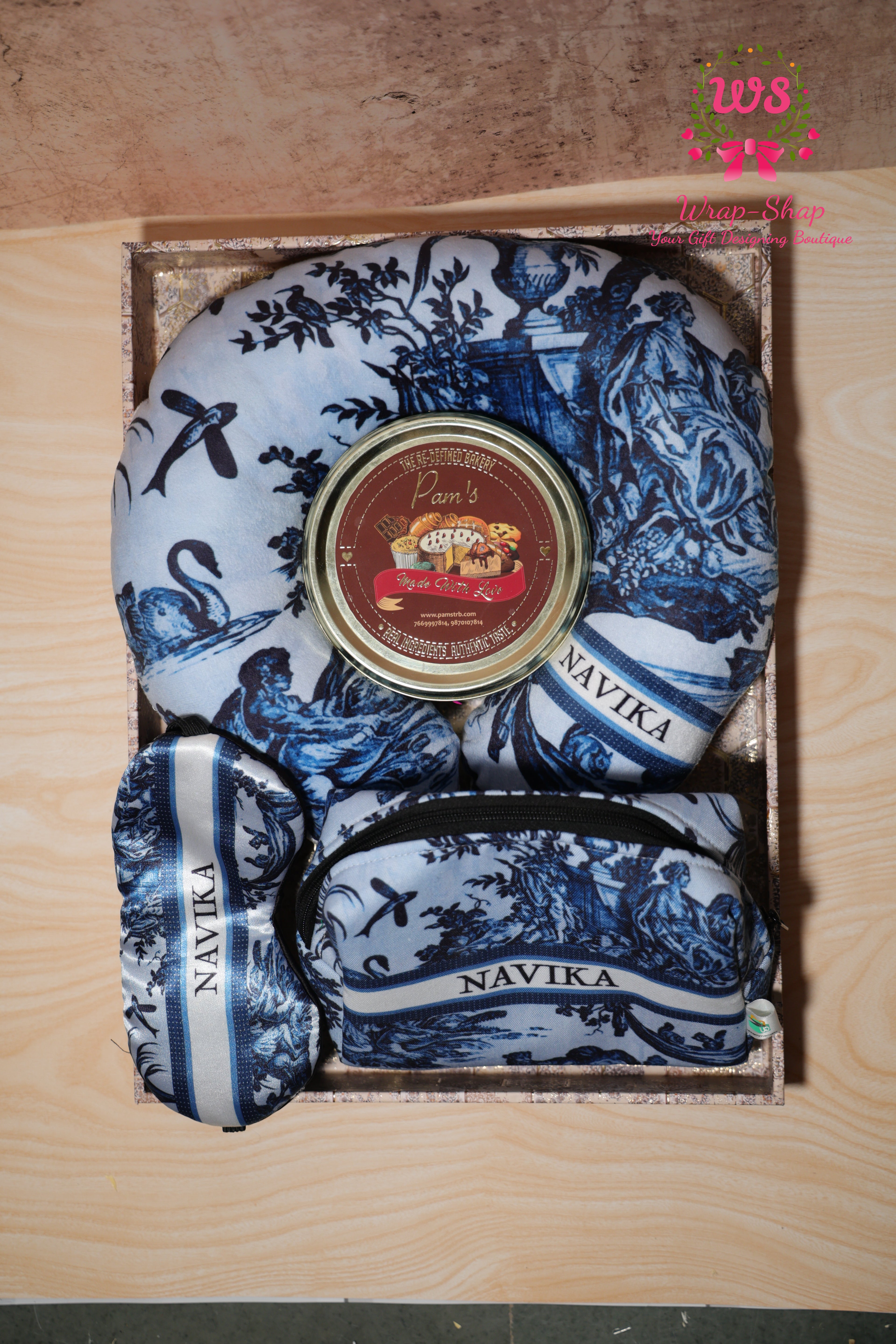 Personalized Travel Hamper for Women with Neck Pillow, Eye Mask, Pouch & Handmade Chocolates | Gift for Women by Wrap Shap