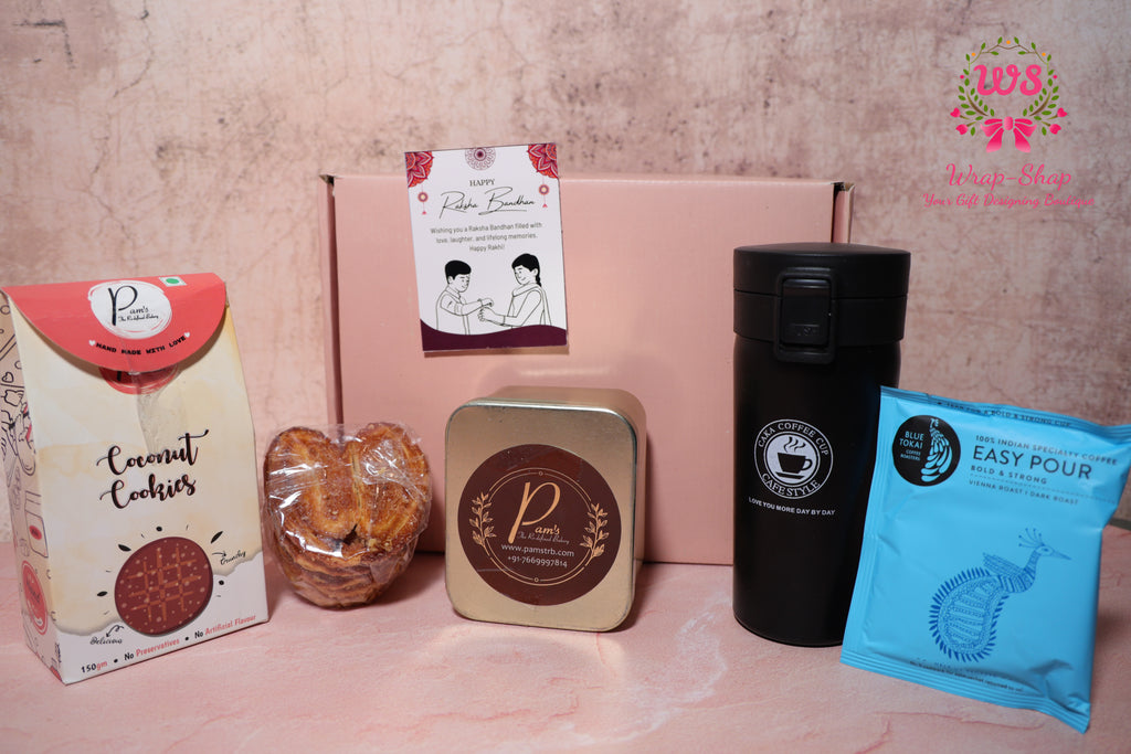 Gourmet Coffee & Cookie Gift Hamper with Tumbler, Chocolates & Snacks | Wrap Shap