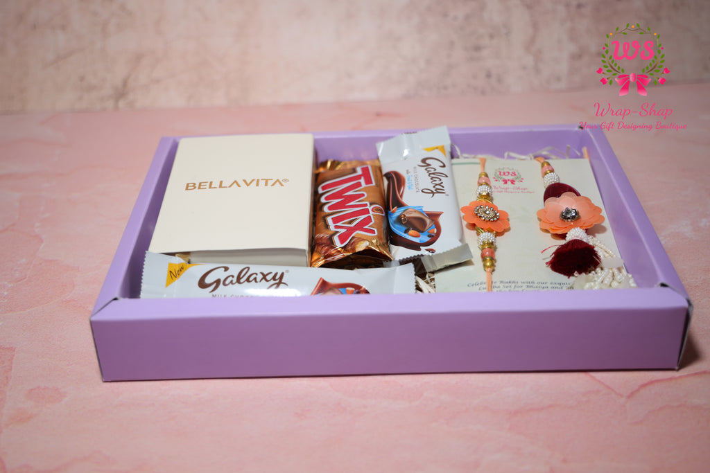 Bhaiya Bhabhi Rakhi Hamper with Men & Women Perfume Gift Set, Chocolates & Transparent Gift Box | Wrap Shap