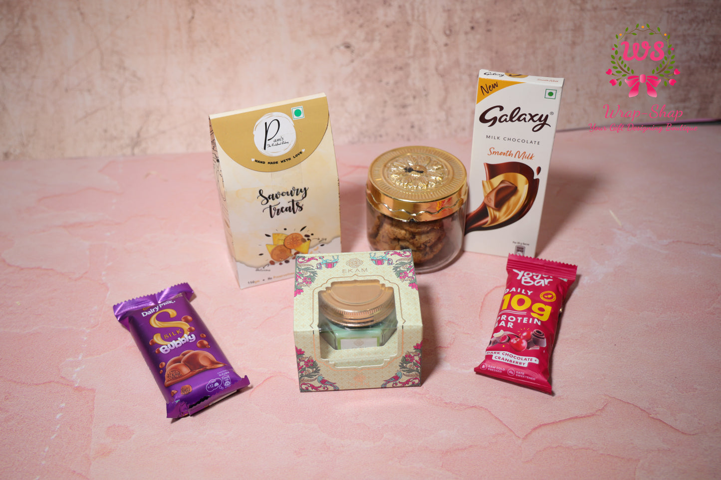 All-Occasion Gift Hamper with Savoury Snacks, Chocolates, Cookies, Candle & Protein Bar in Gift Box | Wrap Shap