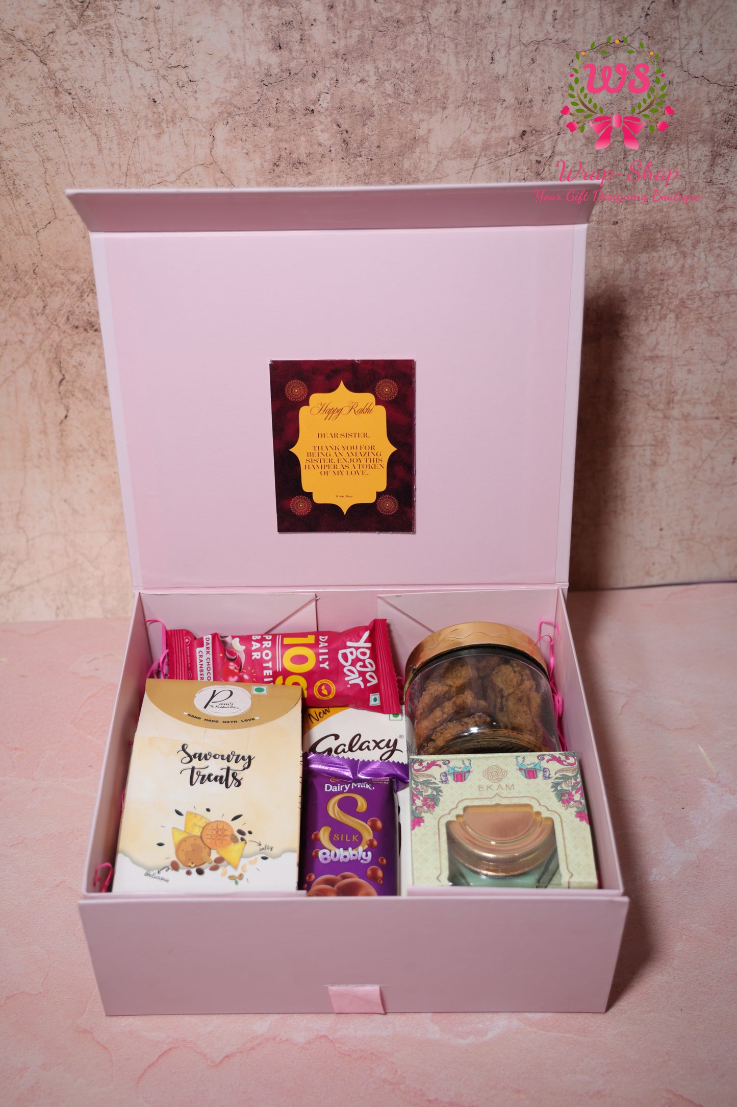 All-Occasion Gift Hamper with Savoury Snacks, Chocolates, Cookies, Candle & Protein Bar in Gift Box | Wrap Shap